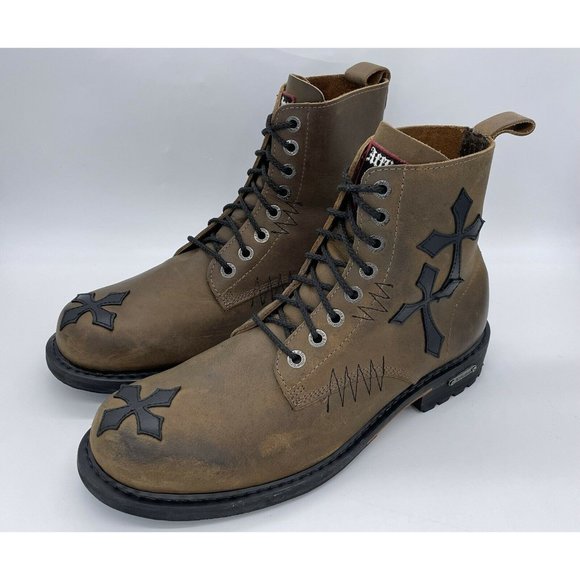 Affliction Shoes | Affliction Men's AB03 Brown Leather Cross Distressed Combat Boots Size 13 US | Color: Black/Brown | Size: 13 | Instashop310's